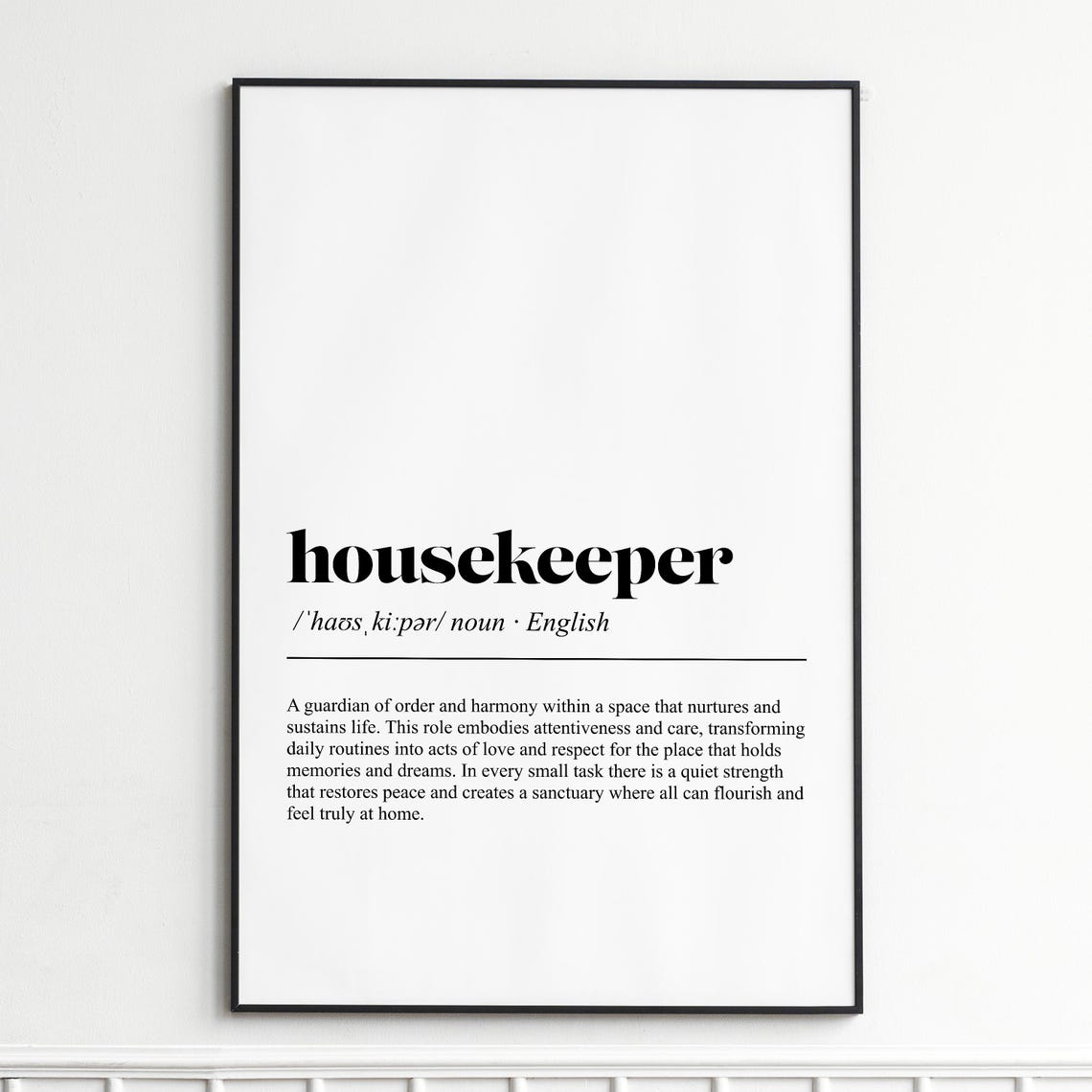 Housekeeper Definition Minimalist Dictionary Typography Gift Poster