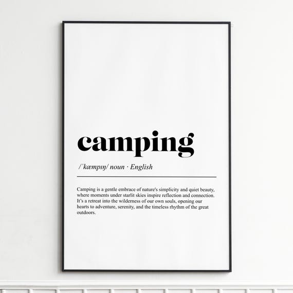 Camping Definition Print Inspirational Dictionary Wall Art Rustic Typography Poster Home Decor