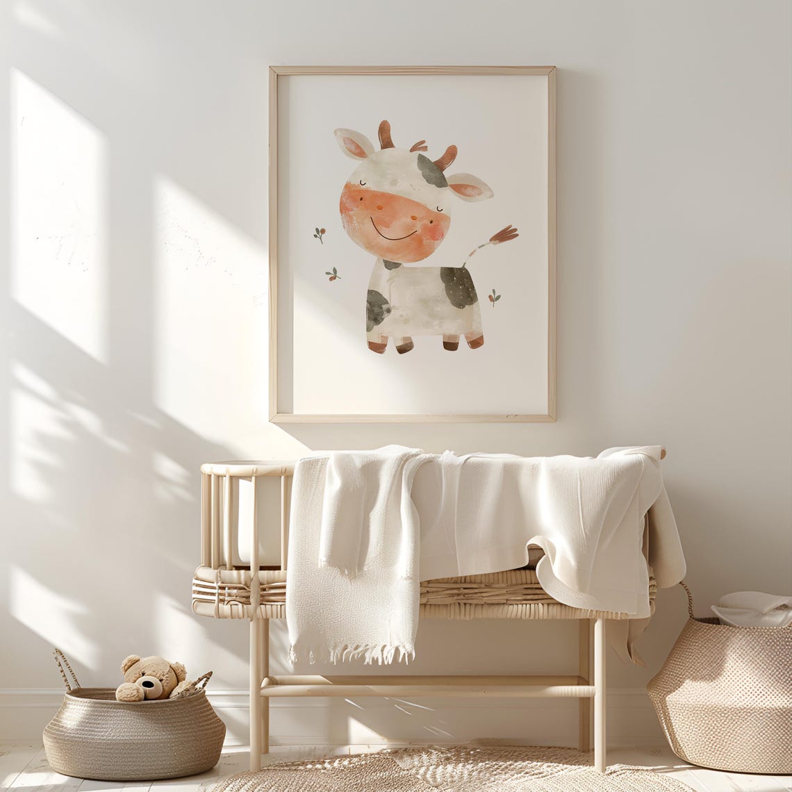 Smiling Cow Watercolor Cute Farm Animal Nursery Room Decor Poster - Image 3