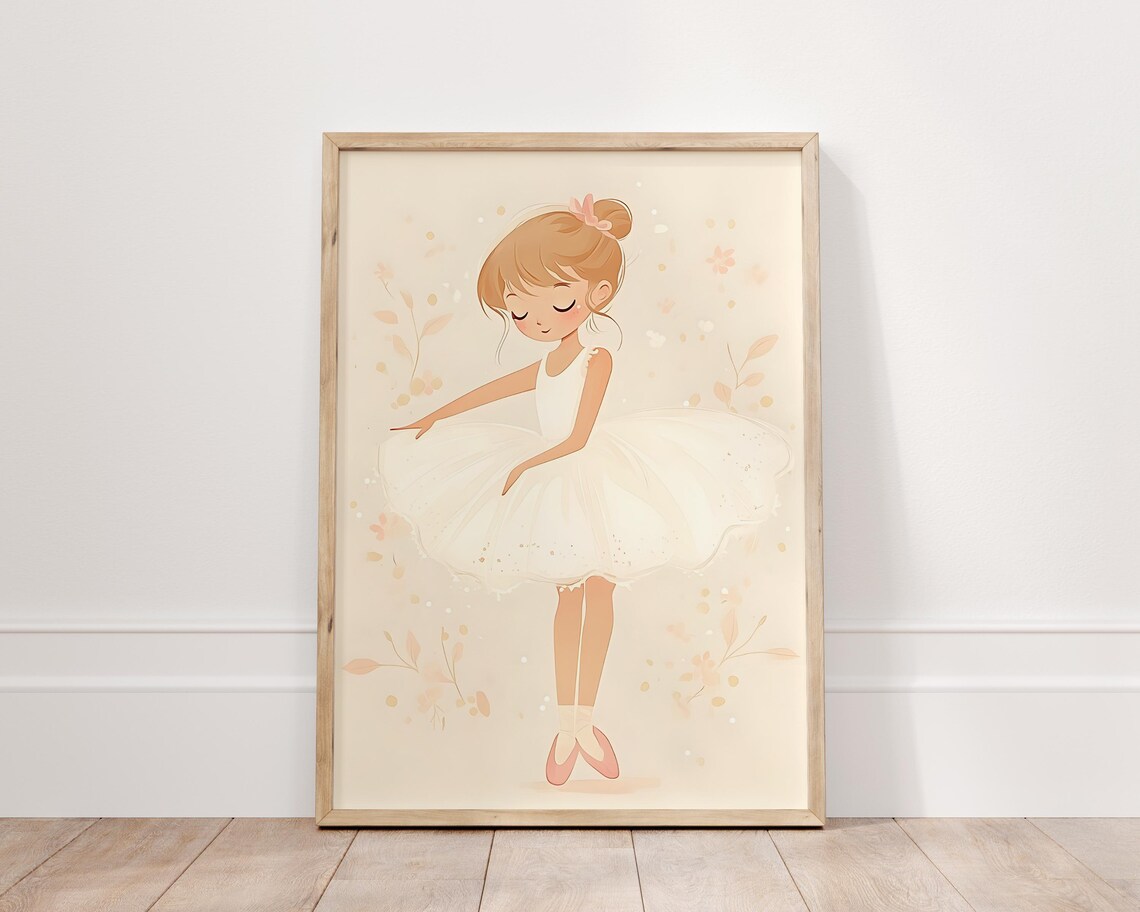 Cute Little Ballerina White Tutu Watercolor Nursery Room Art Poster