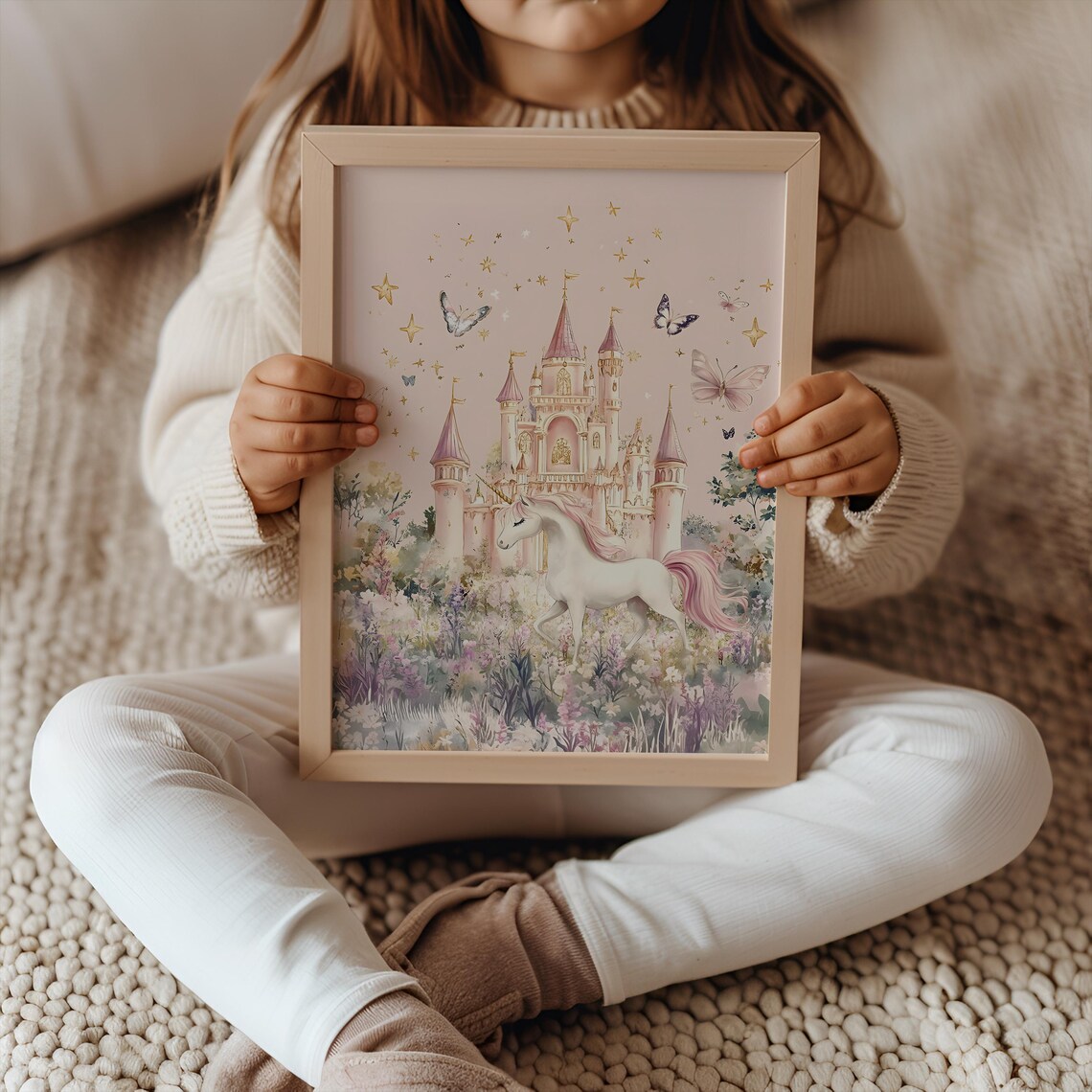 Pink Unicorn Castle Magical Princess Nursery Watercolor Art Poster - Image 3