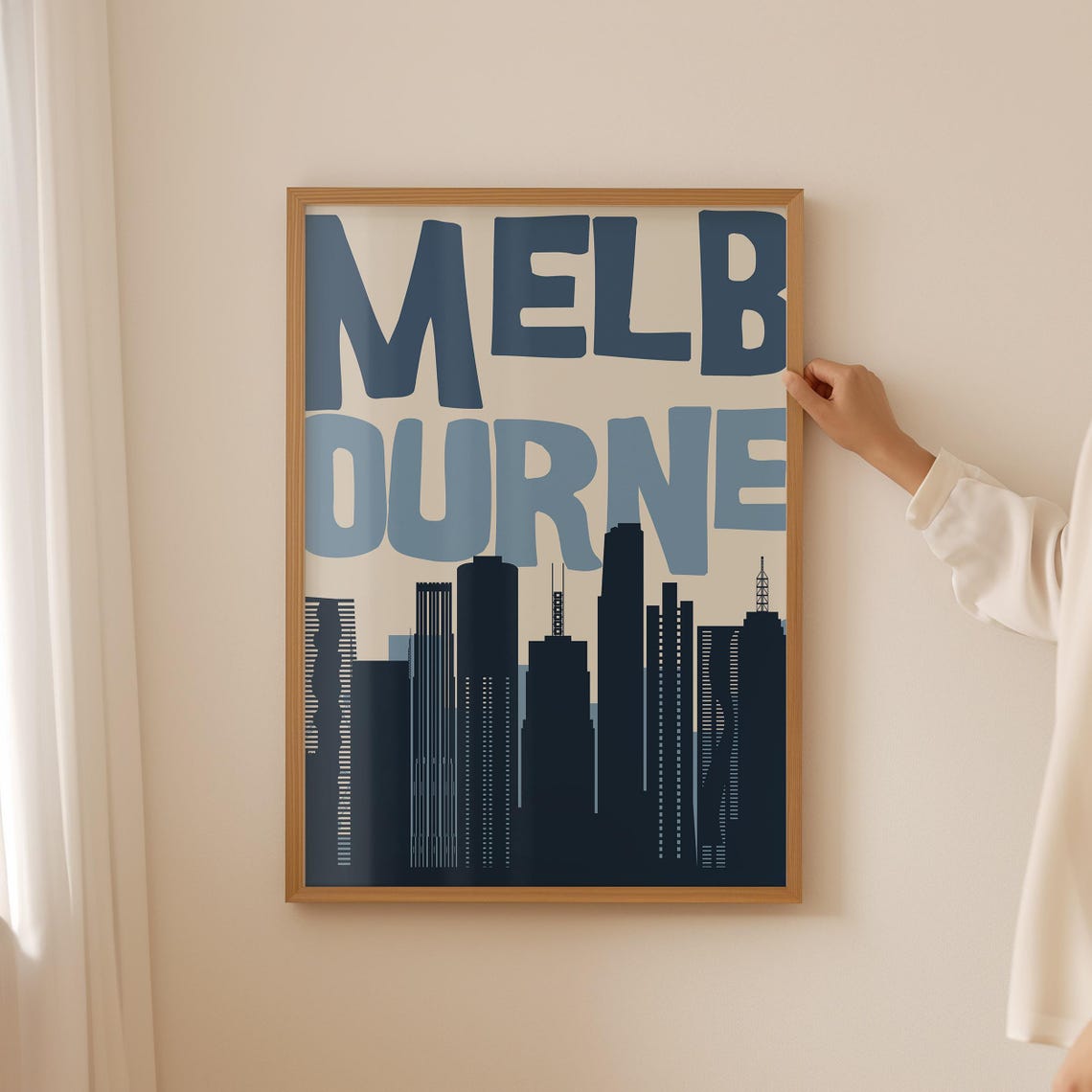 Melbourne Bold Navy Blue Skyline Typography Modern Travel Poster - Image 3