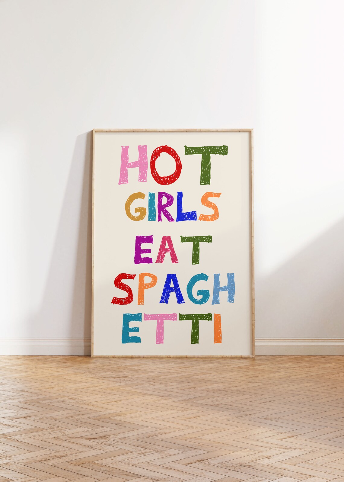 Hot Girls Eat Spaghetti Colorful Hand Lettered Pasta Lover Poster - Image 2