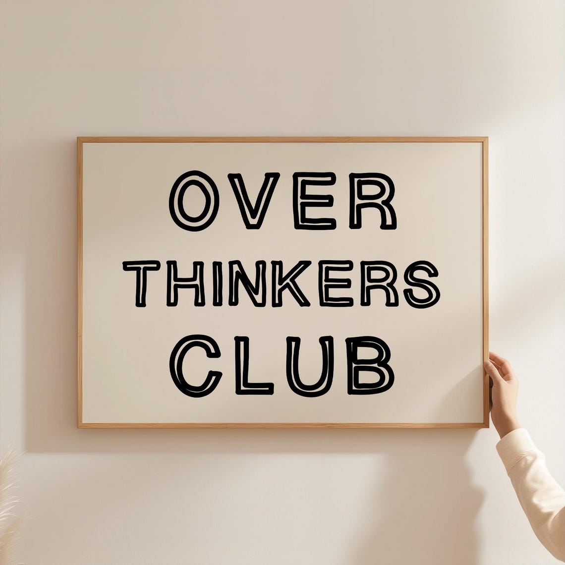 Funny Over Thinkers Club Black Hand Lettered Retro Quote Wall Art - Image 2