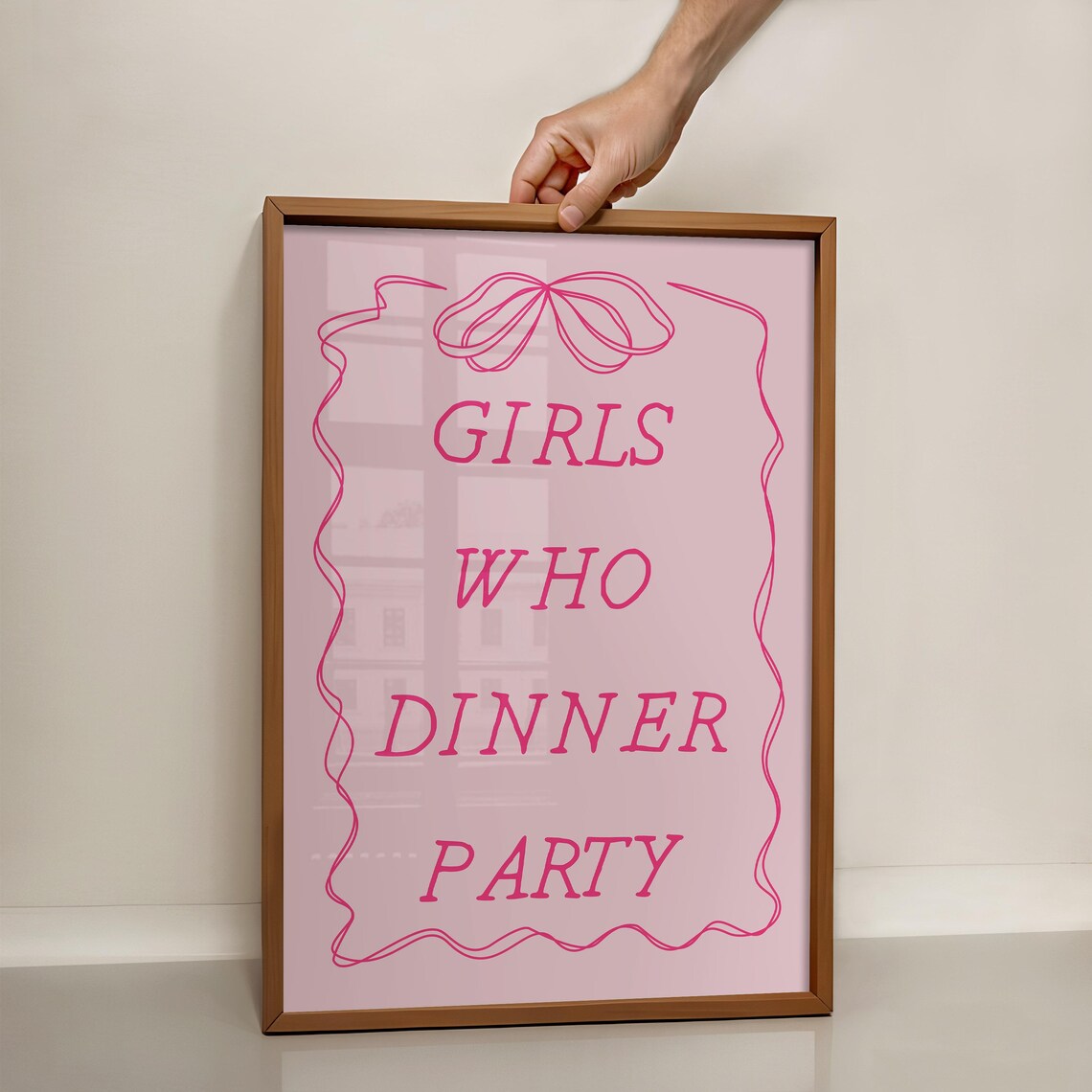 Girls Who Dinner Party Vertical Poster Hot Pink Ribbon Bow Typography - Image 2