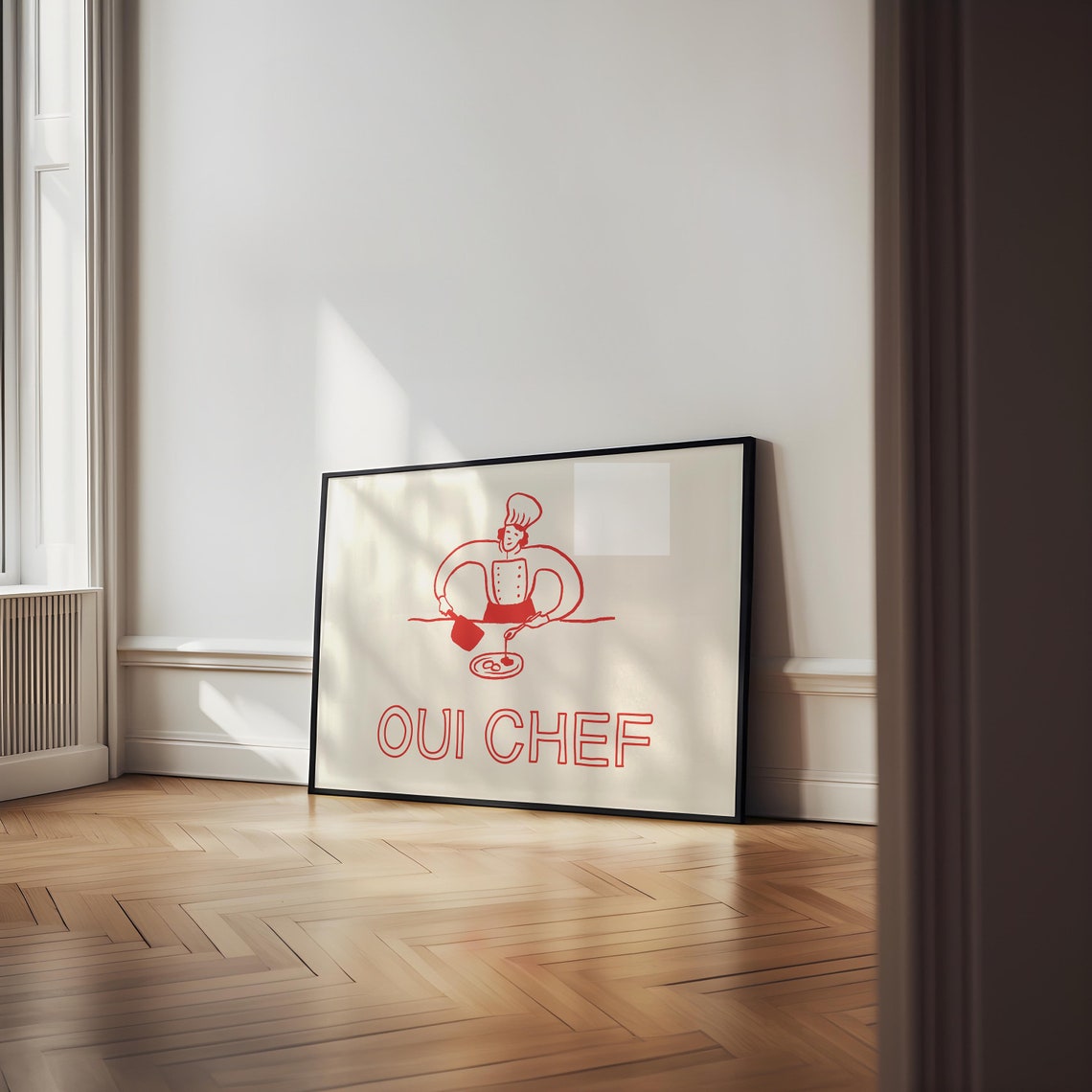 Oui Chef Red Chef Plating Line Art French Kitchen Quote Poster - Image 2