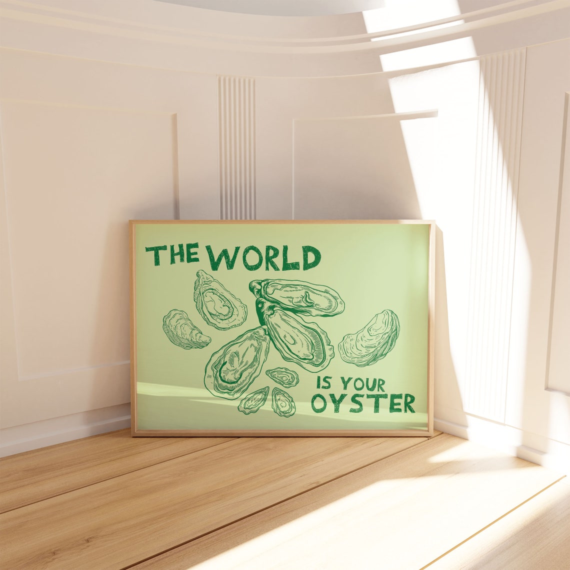 The World Is Your Oyster Green Shells Coastal Quote Poster Art - Image 5