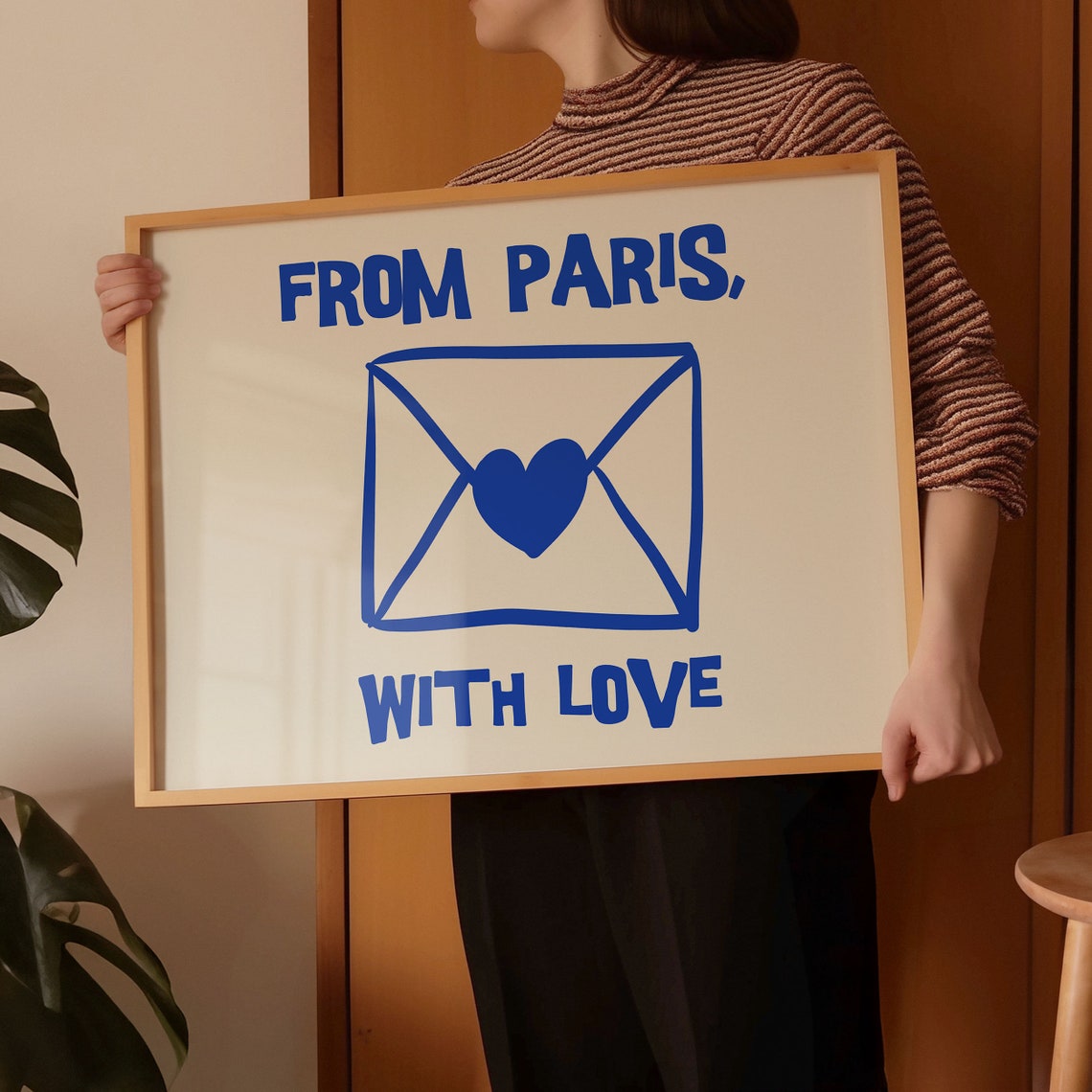From Paris With Love Blue Envelope Heart French Romantic Art Poster - Image 4