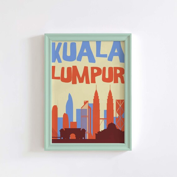 Retro Kuala Lumpur Petronas Towers Orange Blue Skyline Poster
