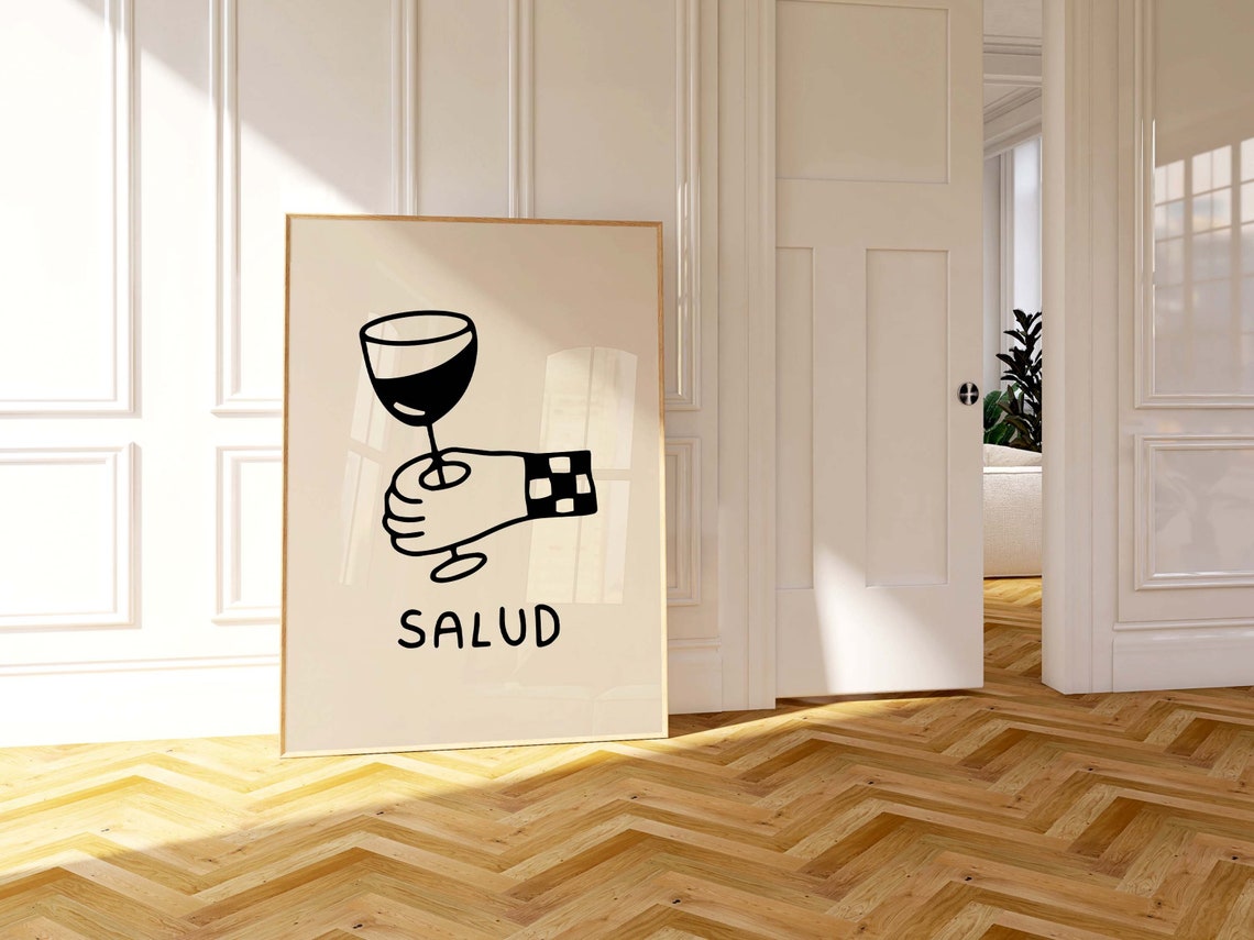 Salud Wine Glass Toast Bold Black Hand Graphic Bar Party Poster - Image 4