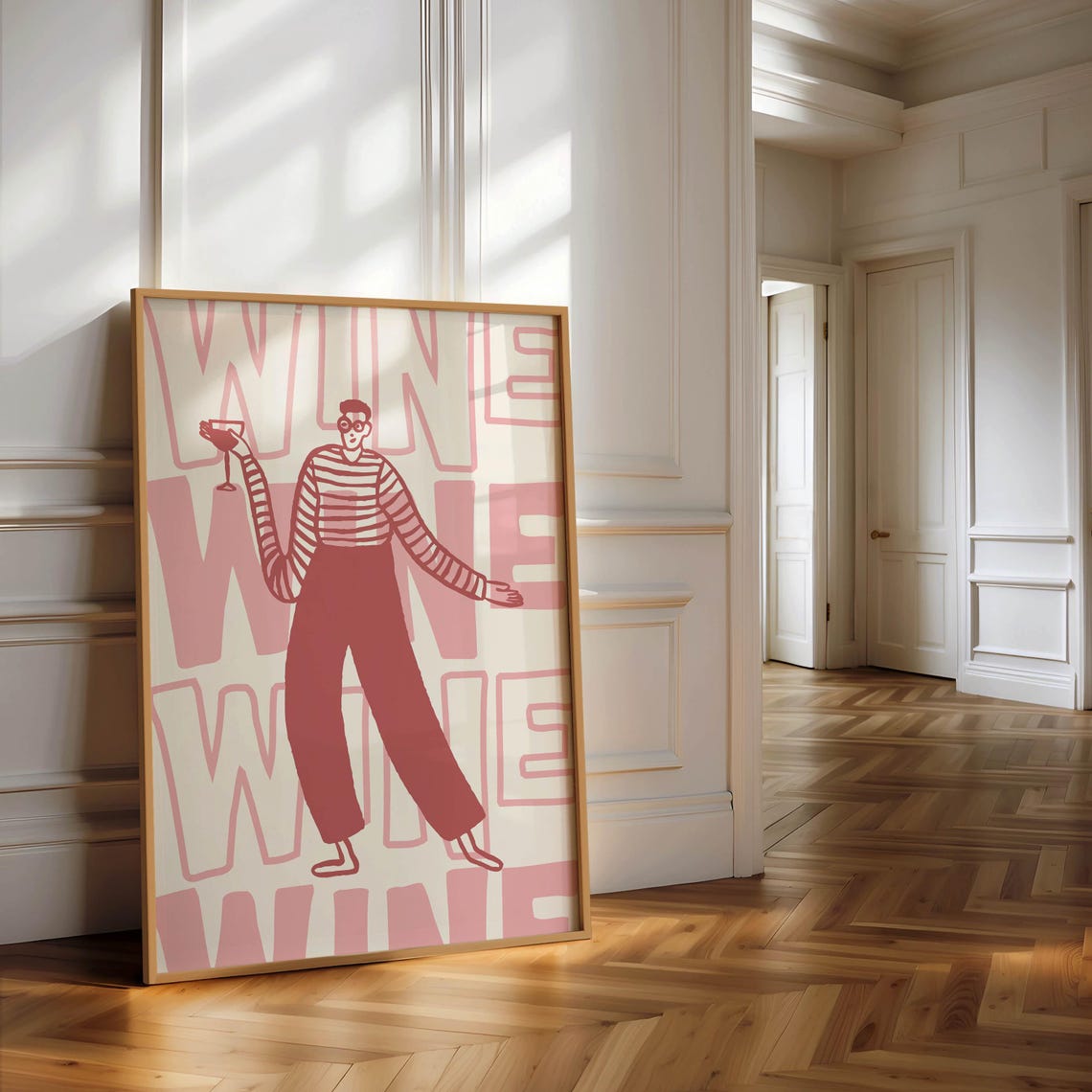 Wine Lover Retro Striped Man Pink Bar Cart Kitchen Wall Poster - Image 2