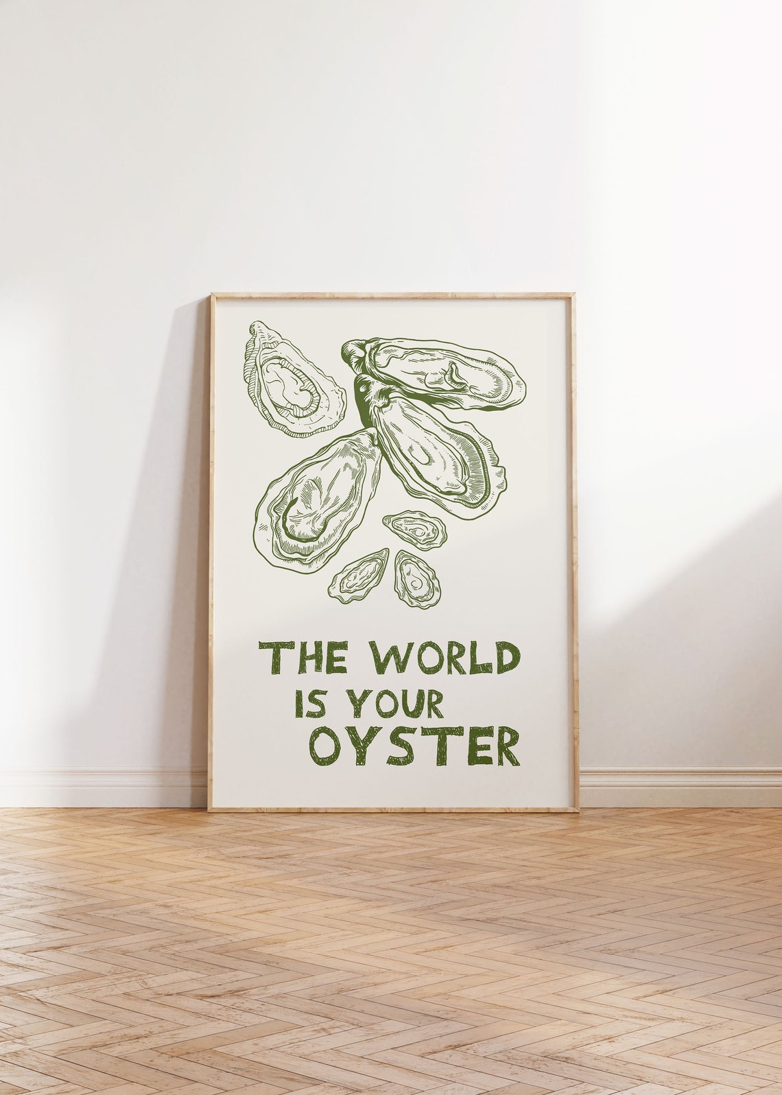 The World Is Your Oyster Olive Green Shell Drawing Quote Poster - Image 4