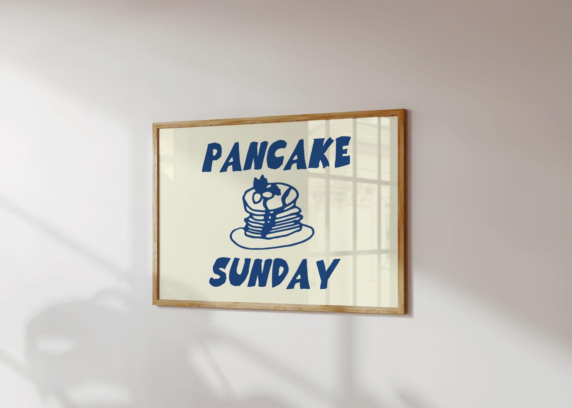 Pancake Sunday Blue Breakfast Stack Bold Retro Kitchen Quote Poster - Image 2