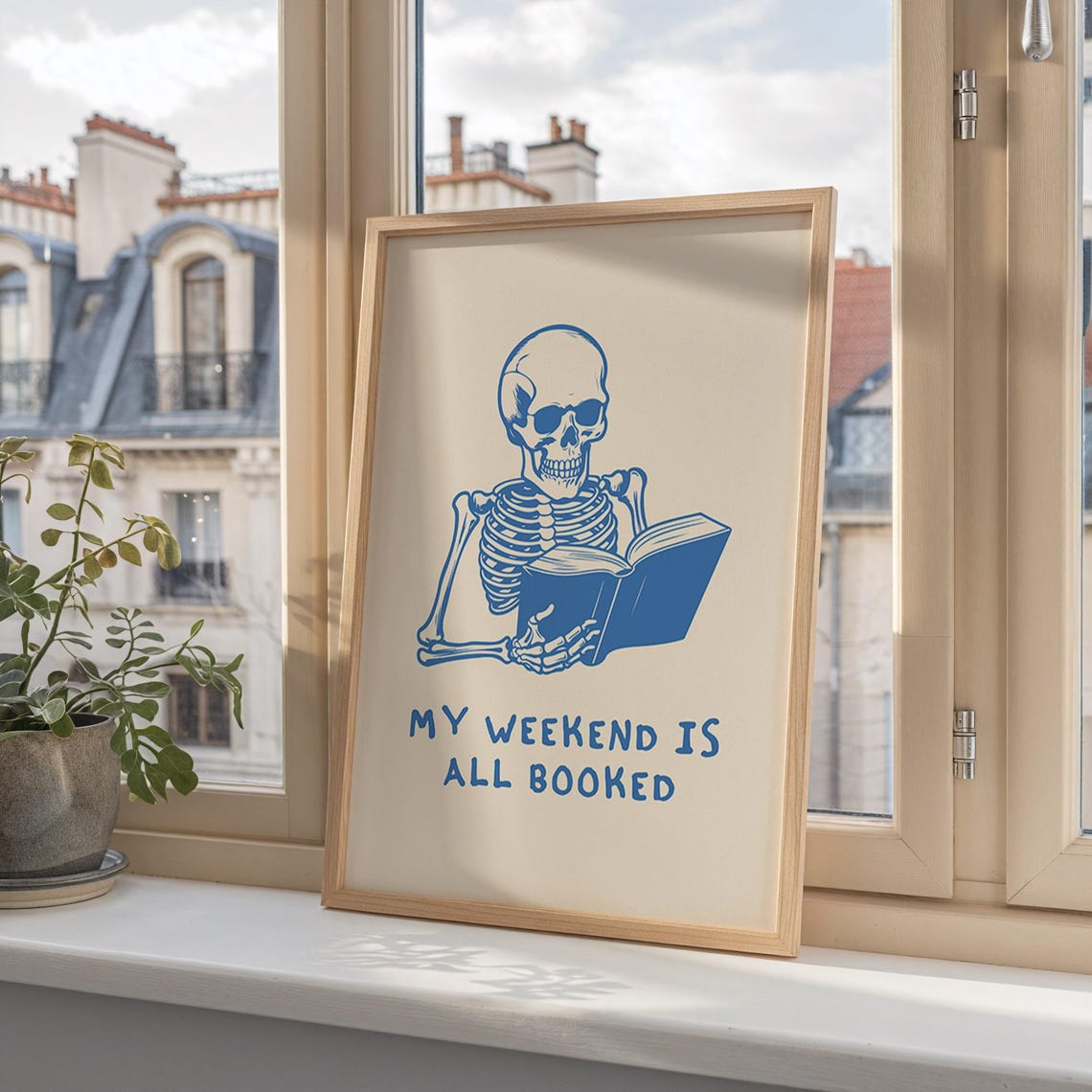 My Weekend Is All Booked Blue Skeleton Reader Book Lover Poster - Image 2