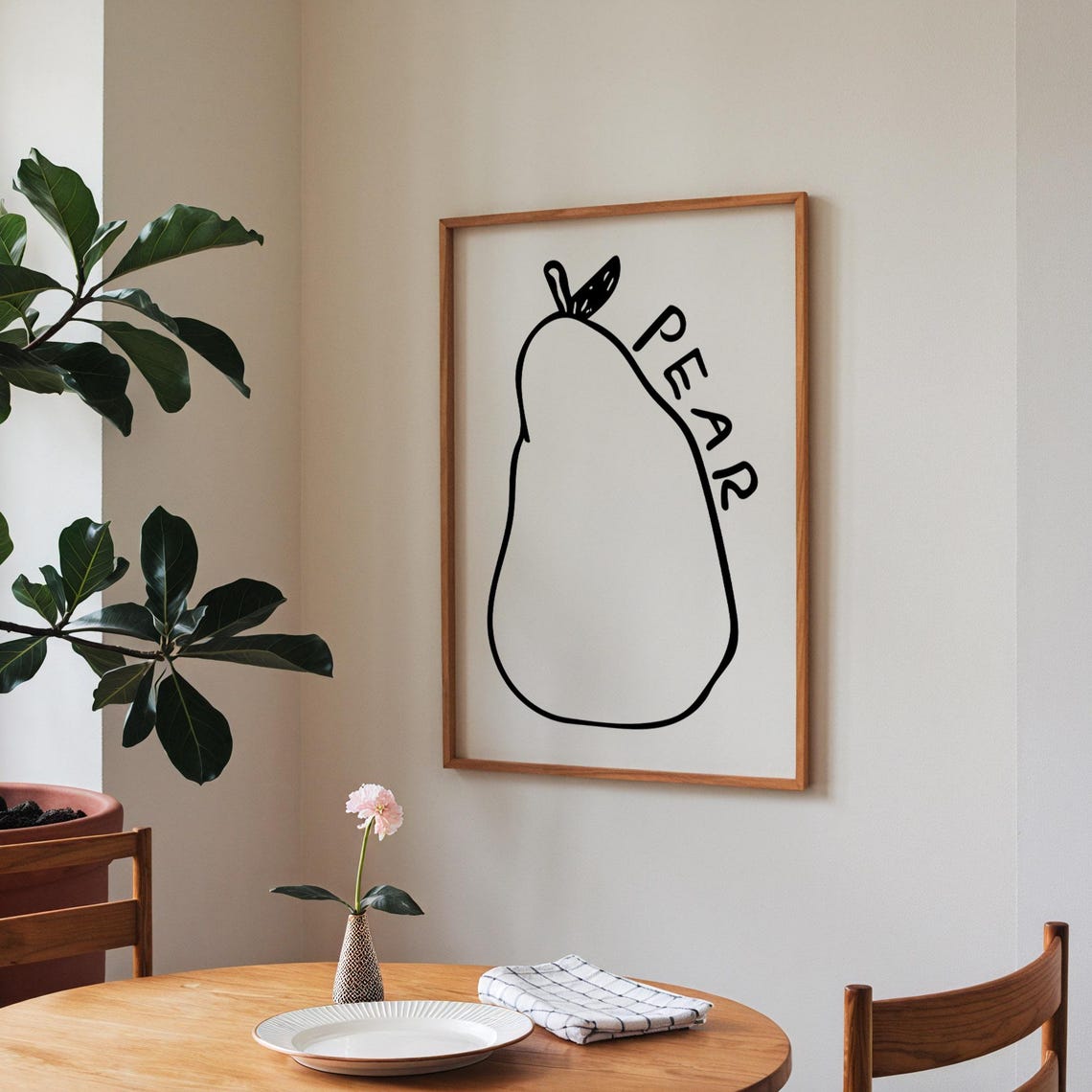 Pear Minimalist Black Line Art Fruit Kitchen Wall Decor Poster - Image 3