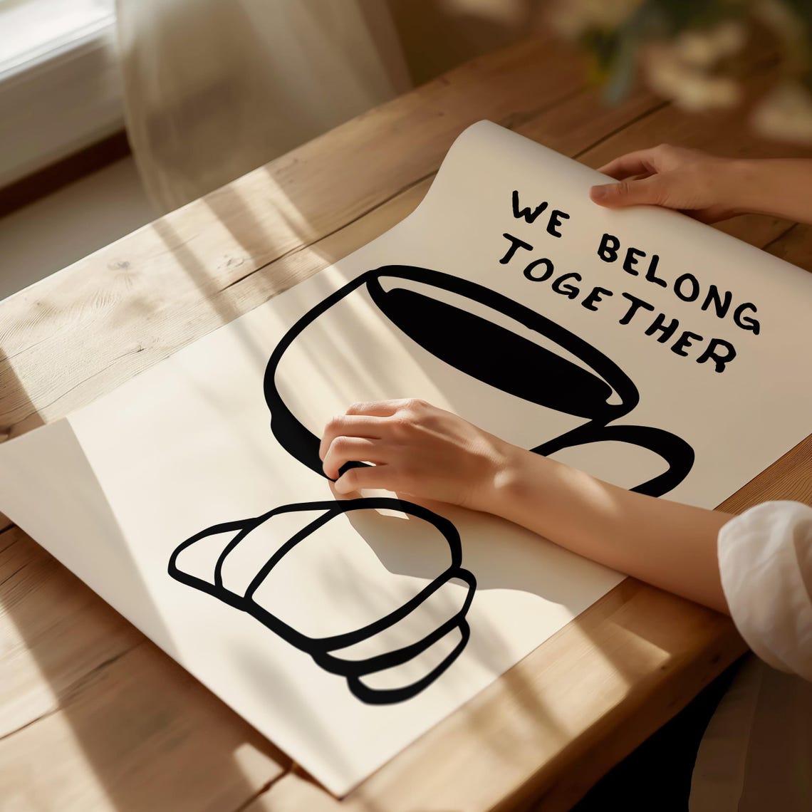 We Belong Together Coffee Croissant Bold Black Kitchen Art Poster - Image 3