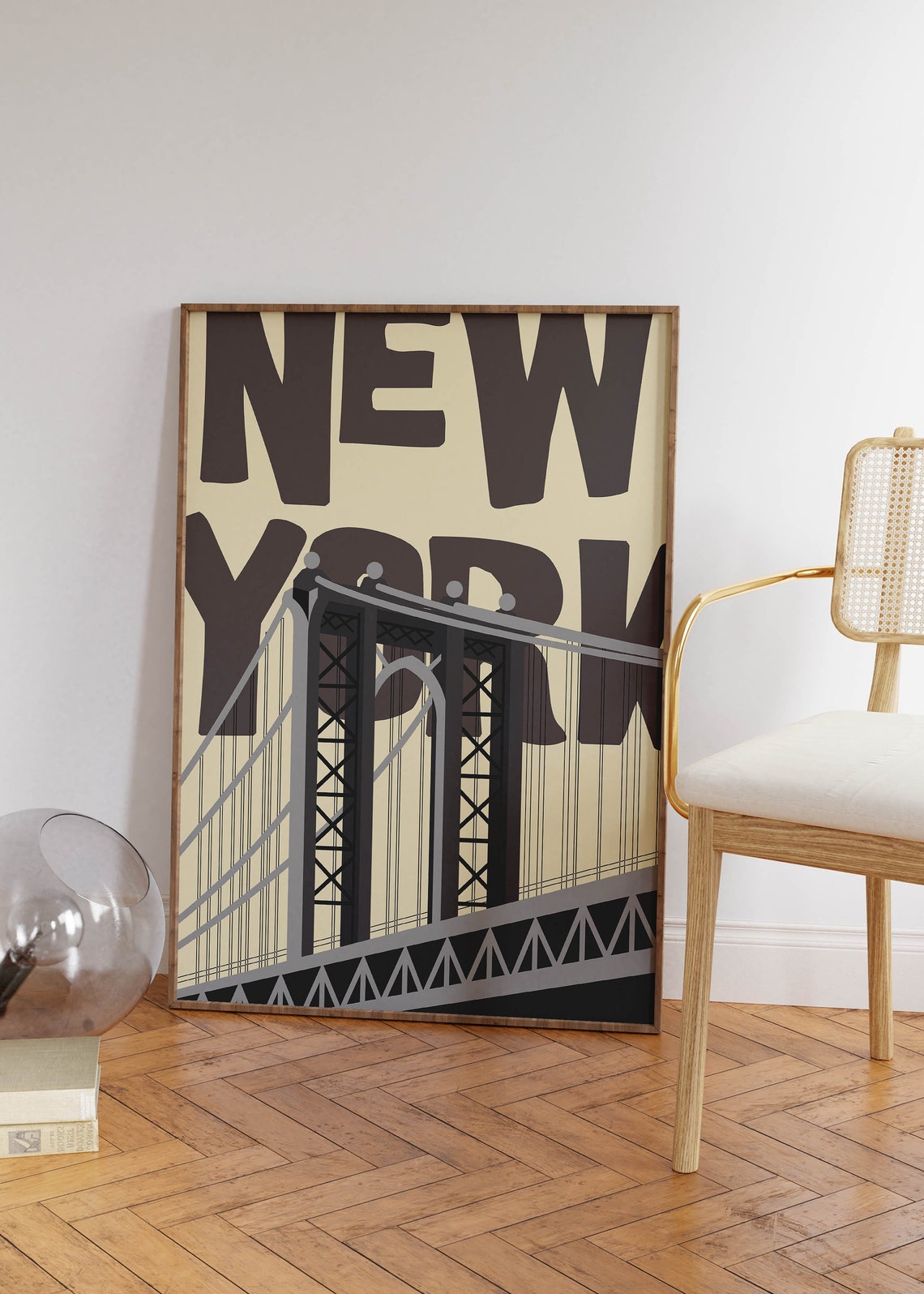 New York Vintage Travel Suspension Bridge Bold Typography Poster - Image 5