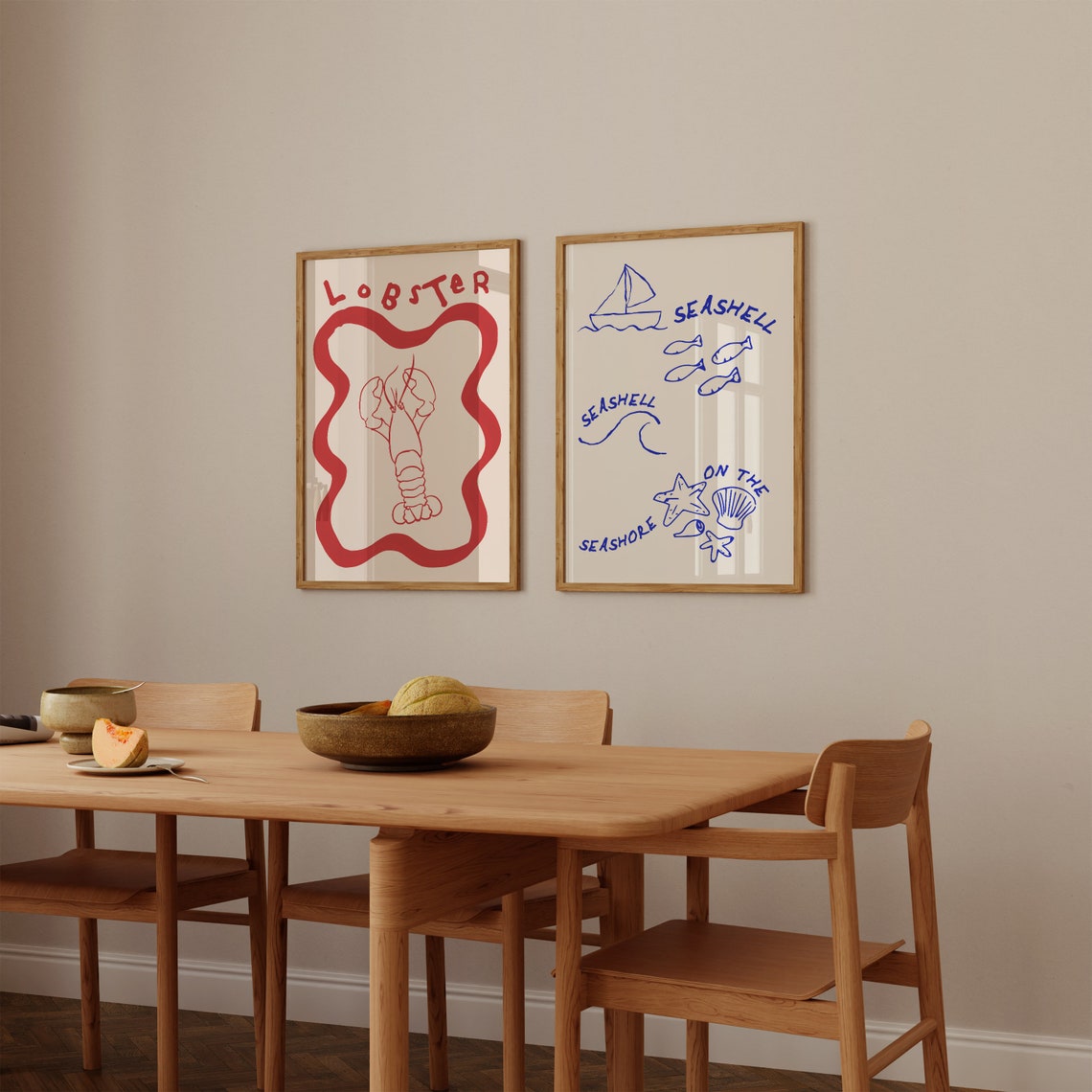 Lobster And Seashell Coastal Kitchen Gallery Wall Decor Poster Duo - Image 3