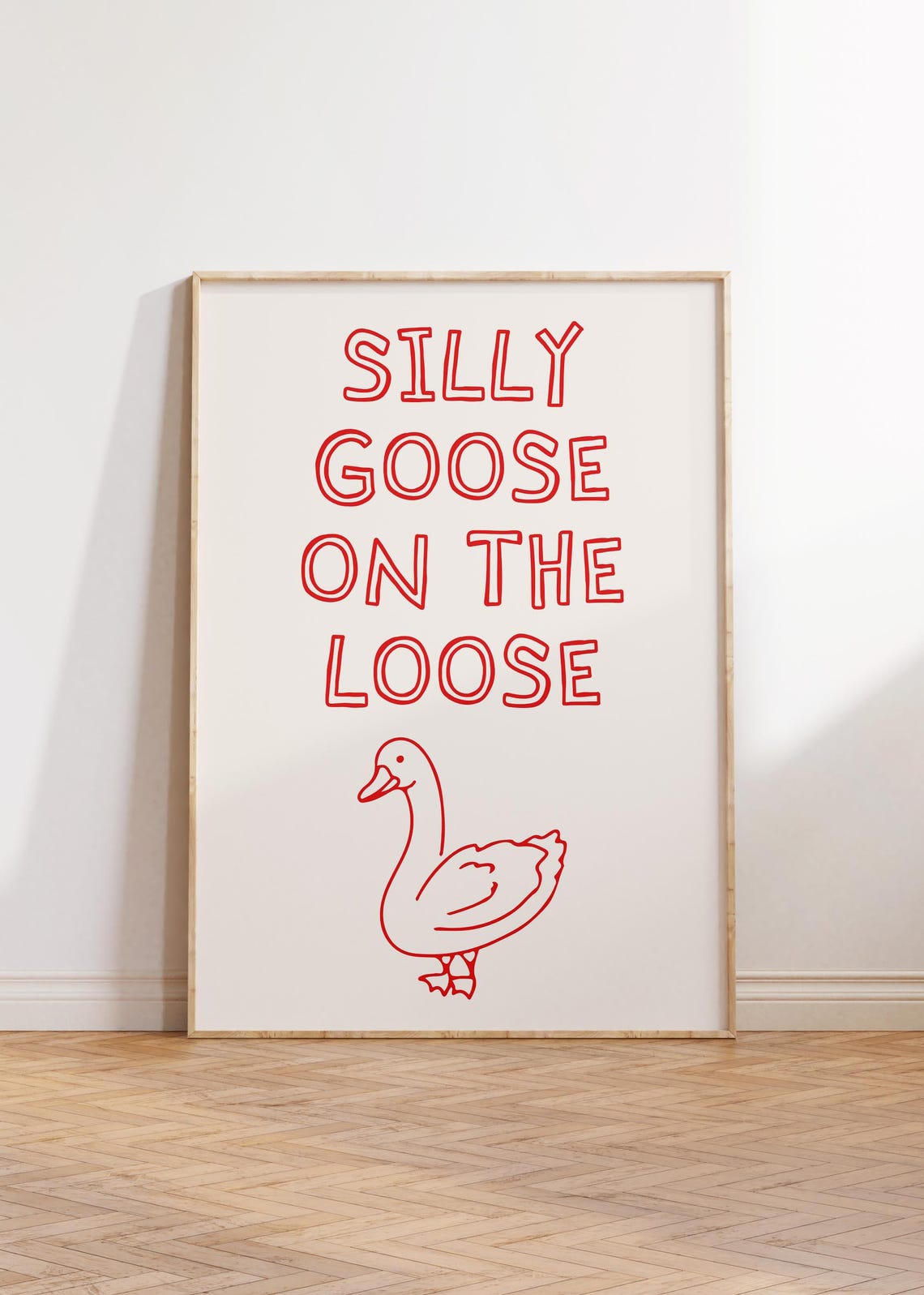 Silly Goose On The Loose Red Outline Line Art Funny Animal Poster