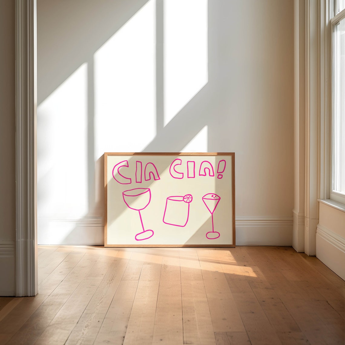 Cin Cin Pink Cocktail Glasses Horizontal Cheer Bar Decor Poster - Image 3