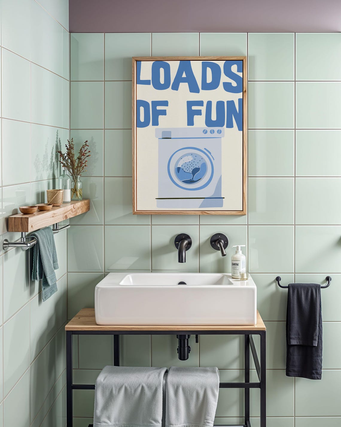 Cheerful Loads Of Fun Blue Laundry Washing Machine Retro Print - Image 3