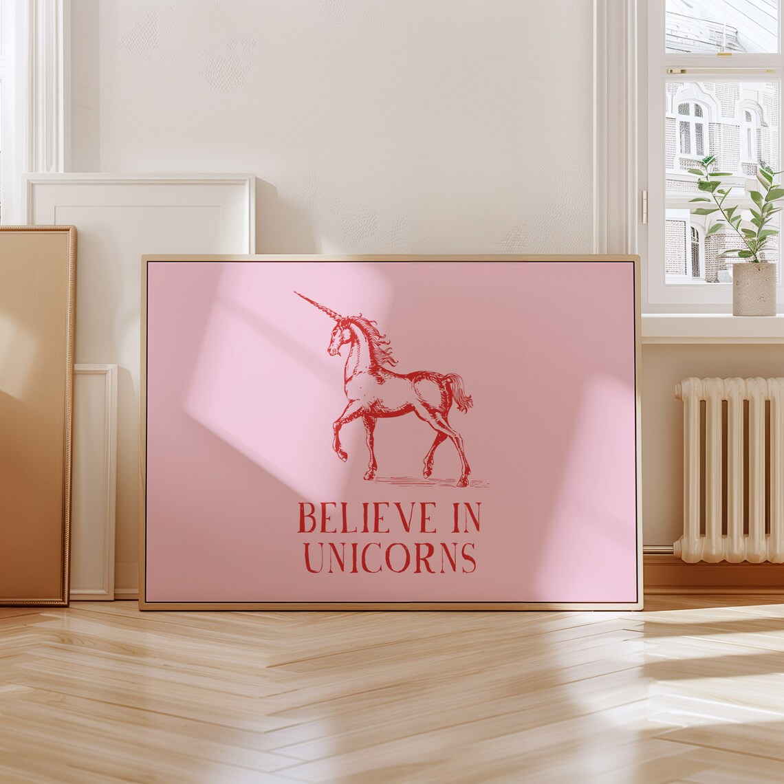 Believe In Unicorns Pink Red Unicorn Engraving Kids Room Poster - Image 2