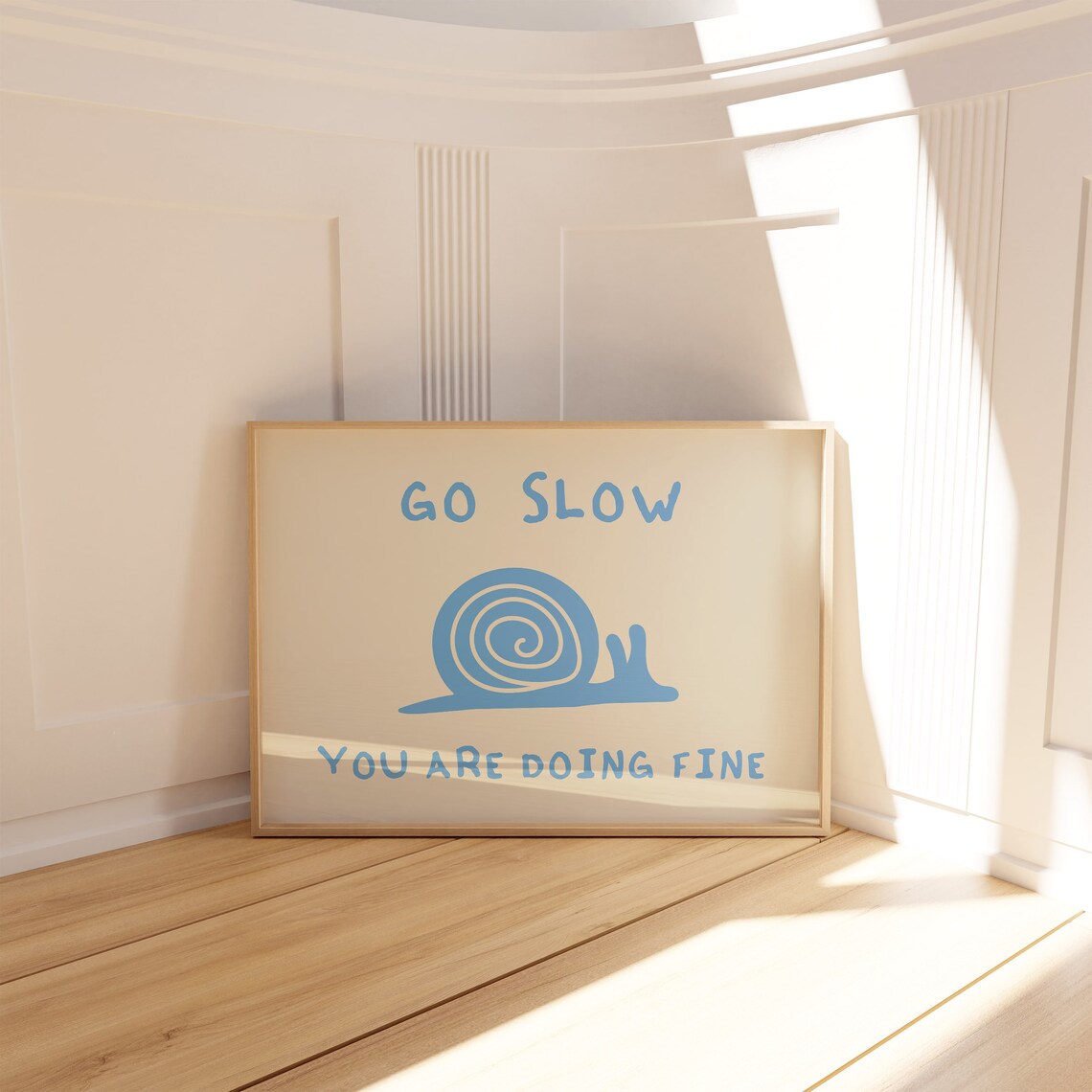 Go Slow You Are Doing Fine Blue Snail Motivational Quote Poster - Image 3