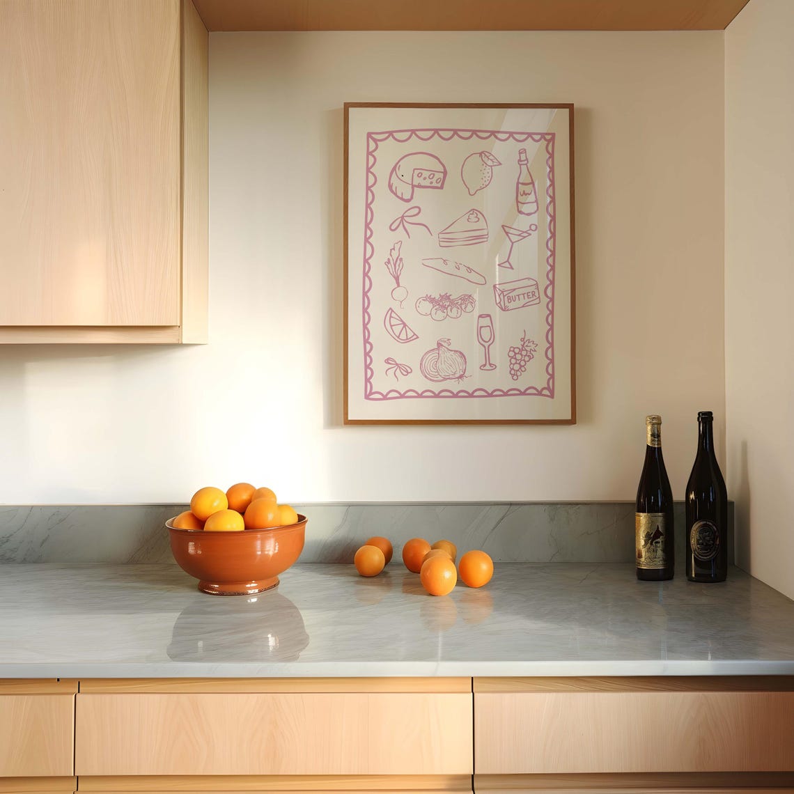 Pink Hand Drawn Food Illustration Trendy Dinner Party Kitchen Poster - Image 2