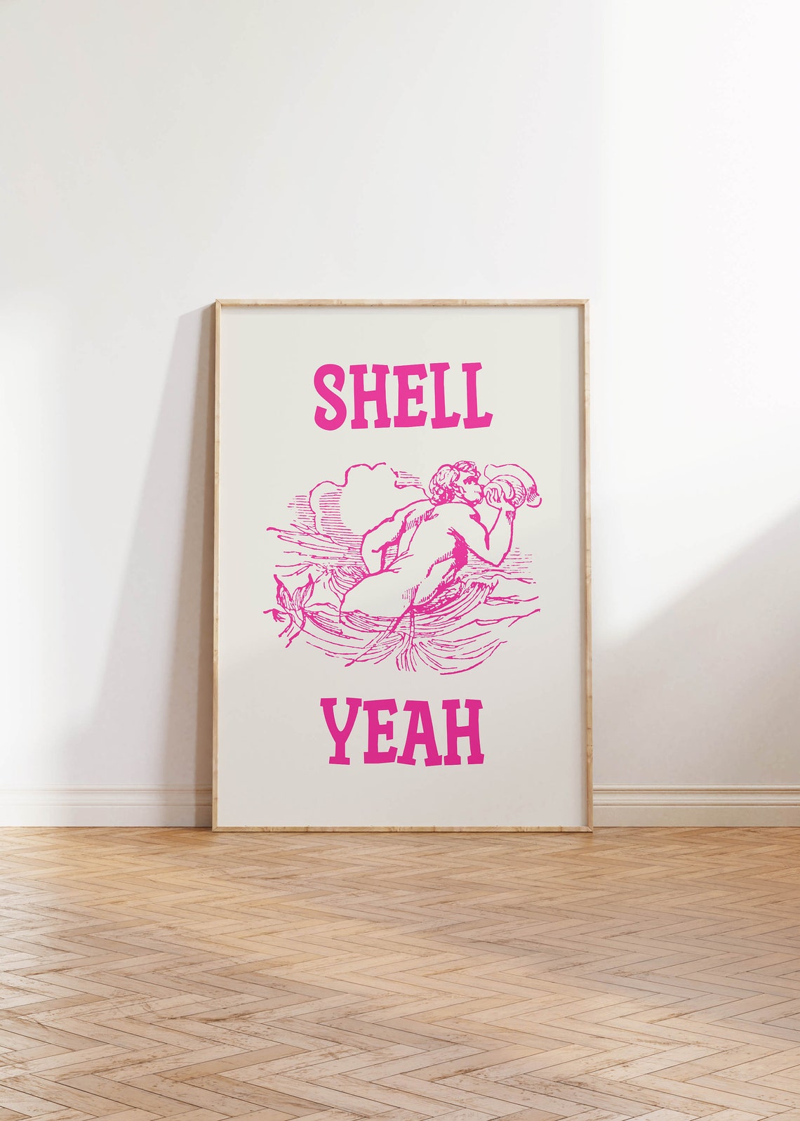 Shell Yeah Pink Merman Conch Engraving Beach Kitchen Decor Poster - Image 2