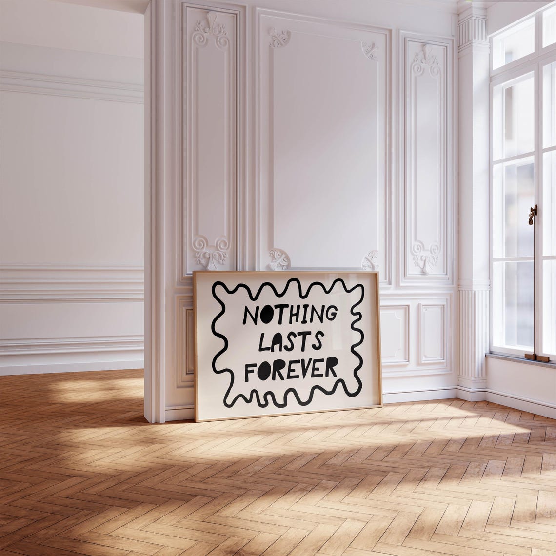 Nothing Lasts Forever Wavy Border Retro Quote Black Wall Poster - Image 2