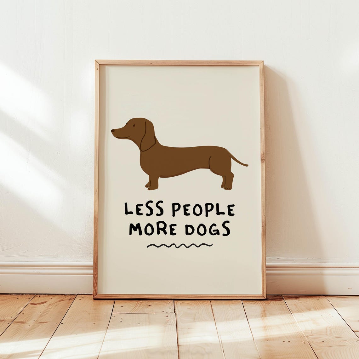Less People More Dogs Dachshund Line Art Cream Pet Quote Poster - Image 3