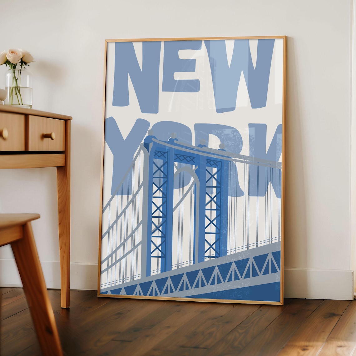 Modern NYC Bridge Art Print, New York Skyline