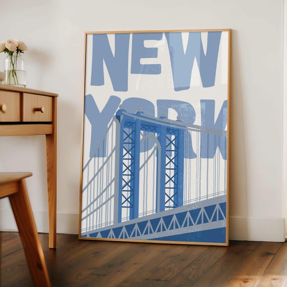 Modern NYC Bridge Art Print, New York Skyline