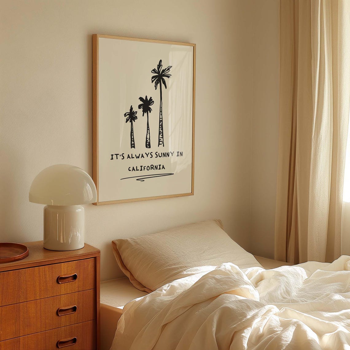Always Sunny In California Palm Trees Black Line Art Coastal Poster - Image 2