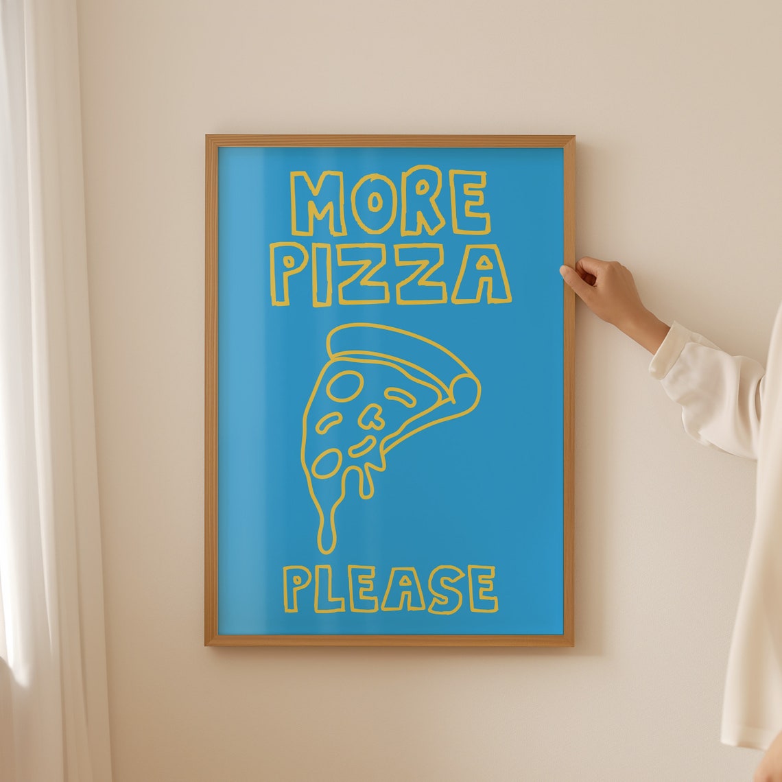 More Pizza Please Yellow On Blue Melting Slice Retro Food Poster - Image 3
