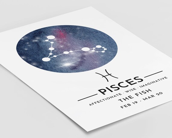 Pisces Zodiac Constellation The Fish Feb 19 Mar 20 Astrology Poster