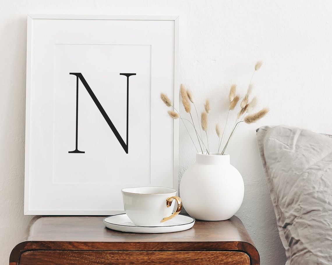 Elegant Letter N Serif Initial Monogram Minimalist Decor Poster