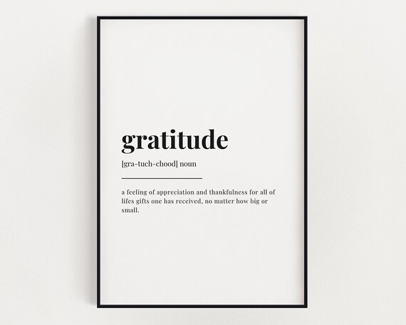 Gratitude Dictionary Definition Inspirational Minimalist Word Poster