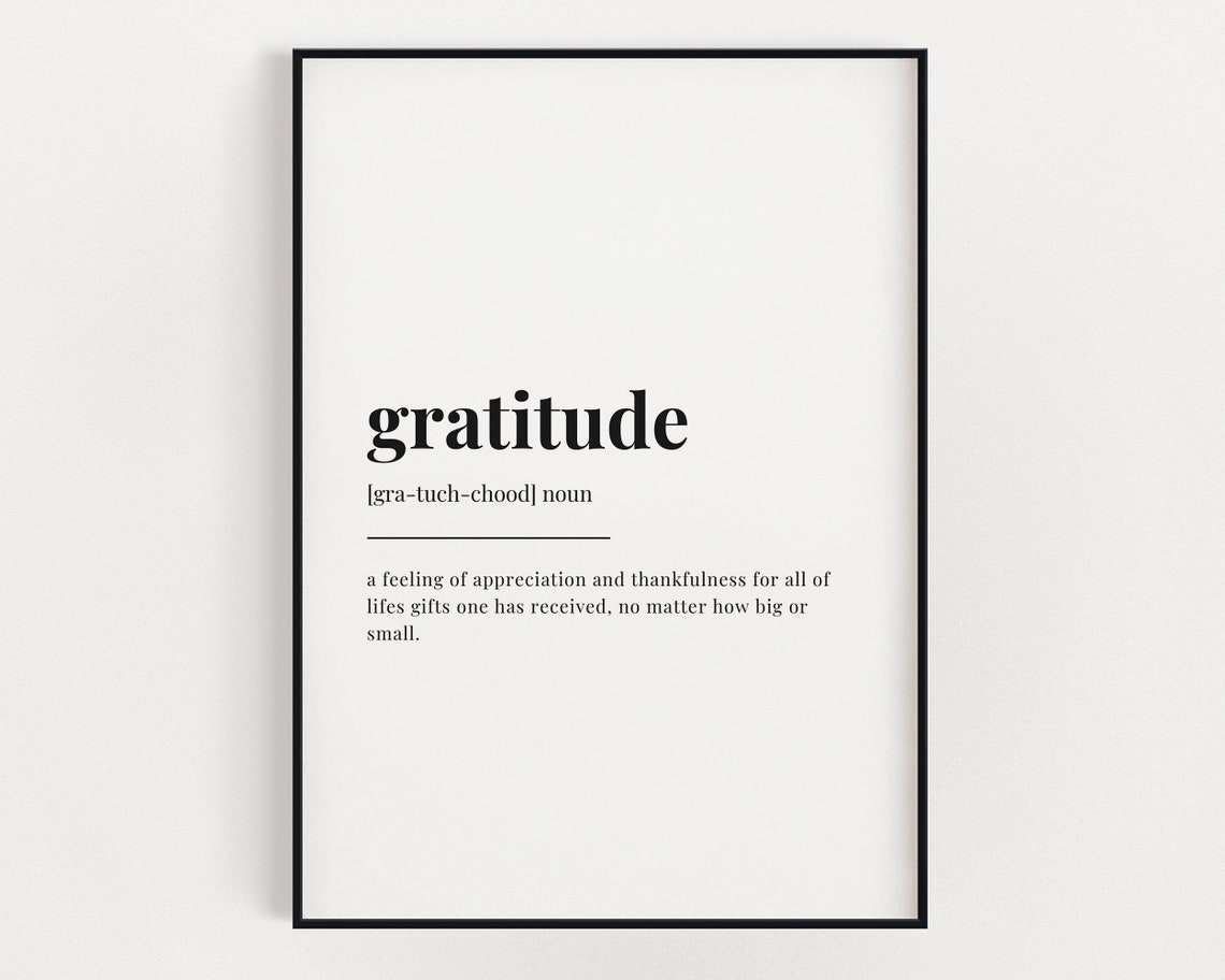 Gratitude Dictionary Definition Inspirational Minimalist Word Poster