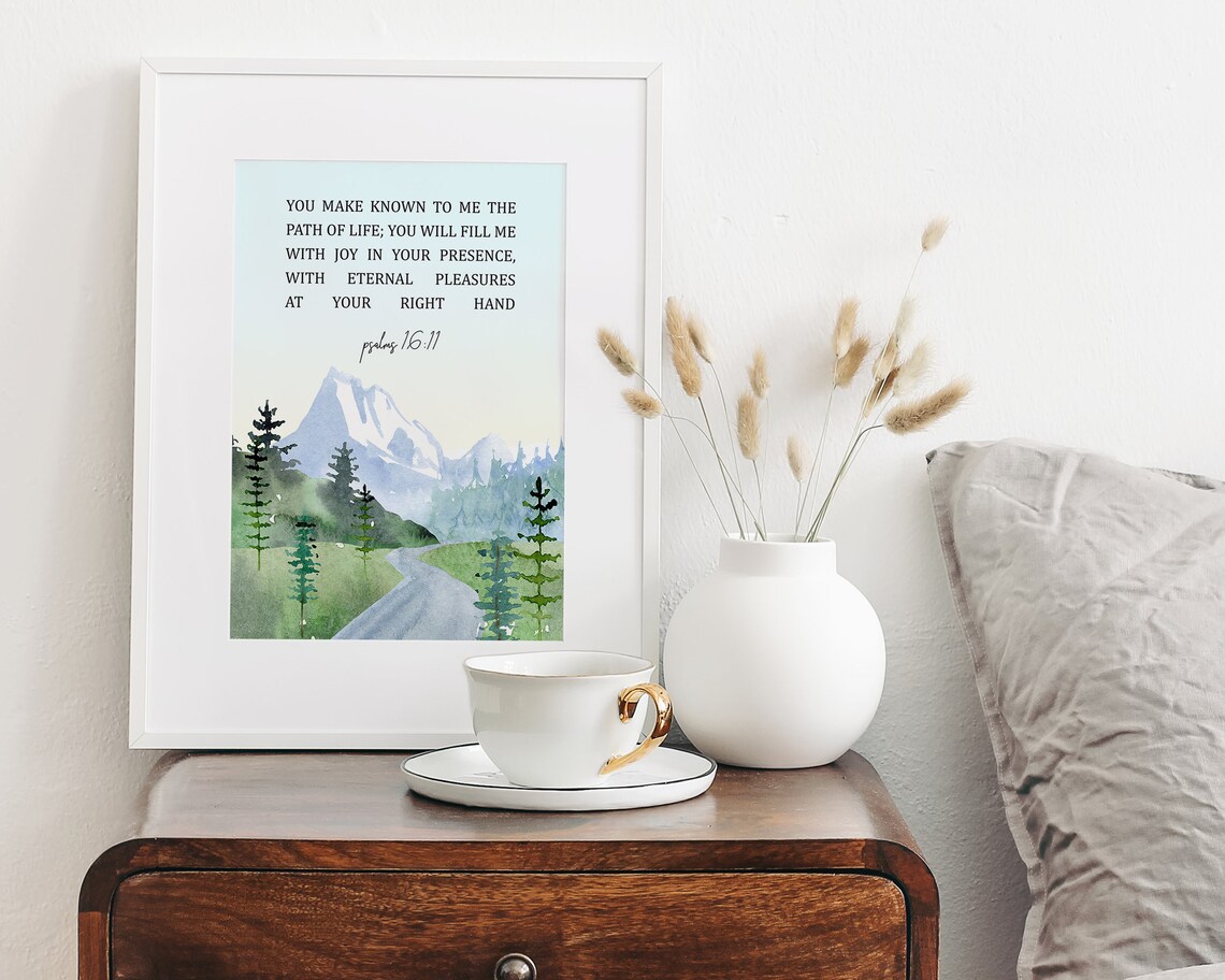 Psalm 16:11 Watercolor Mountain Bible Verse Scripture Art Poster - Image 3