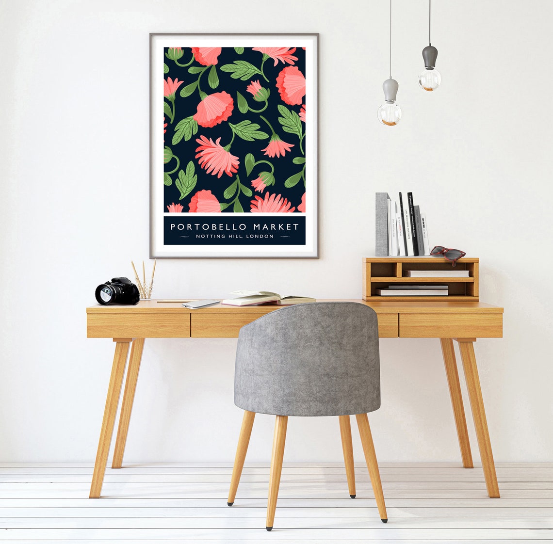Portobello Market Notting Hill London Floral Pattern Art Poster - Image 2