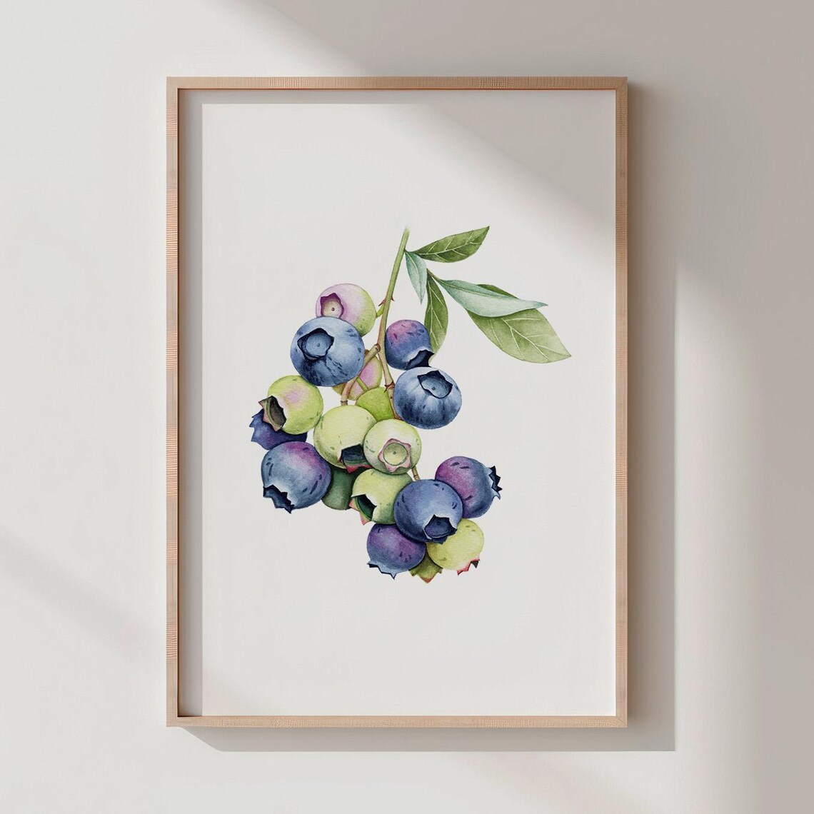 Watercolor Blueberry Branch Botanical Kitchen Decor Fruit Wall Art