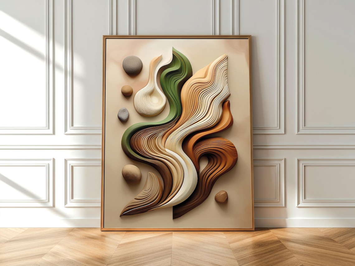 3D Abstract Organic Neutral Green Brown Art Print