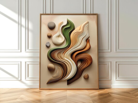 3D Abstract Organic Neutral Green Brown Art Print