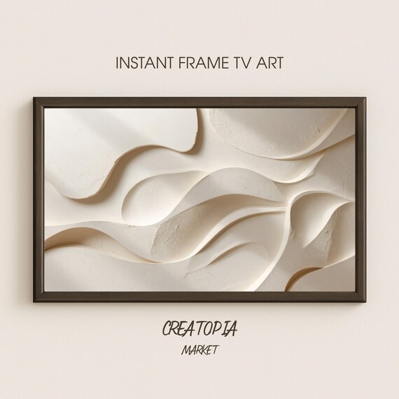 Samsung Frame Tv Art Waves And Leaves Minimalist Plaster Relief