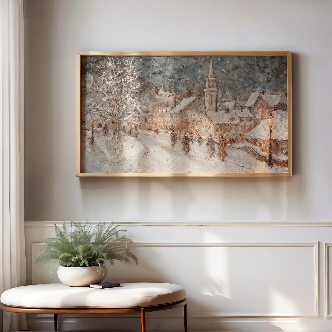 Abstract Winter Village Art Print, Holiday Season - Image 3