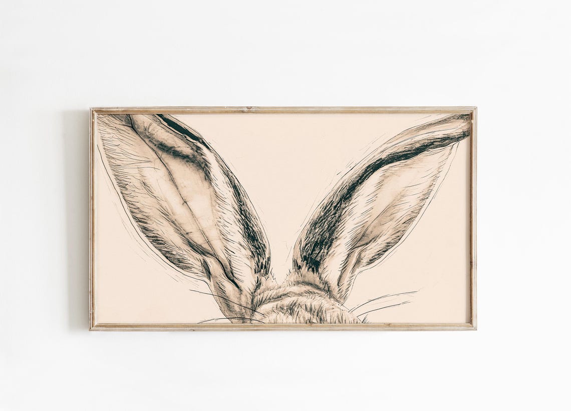 Minimalist Rabbit Ears Pencil Sketch Modern Bunny Line Art Print
