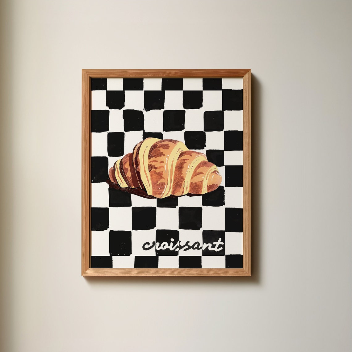 Croissant on Black and White Checkerboard French Bakery Wall Art - Image 3