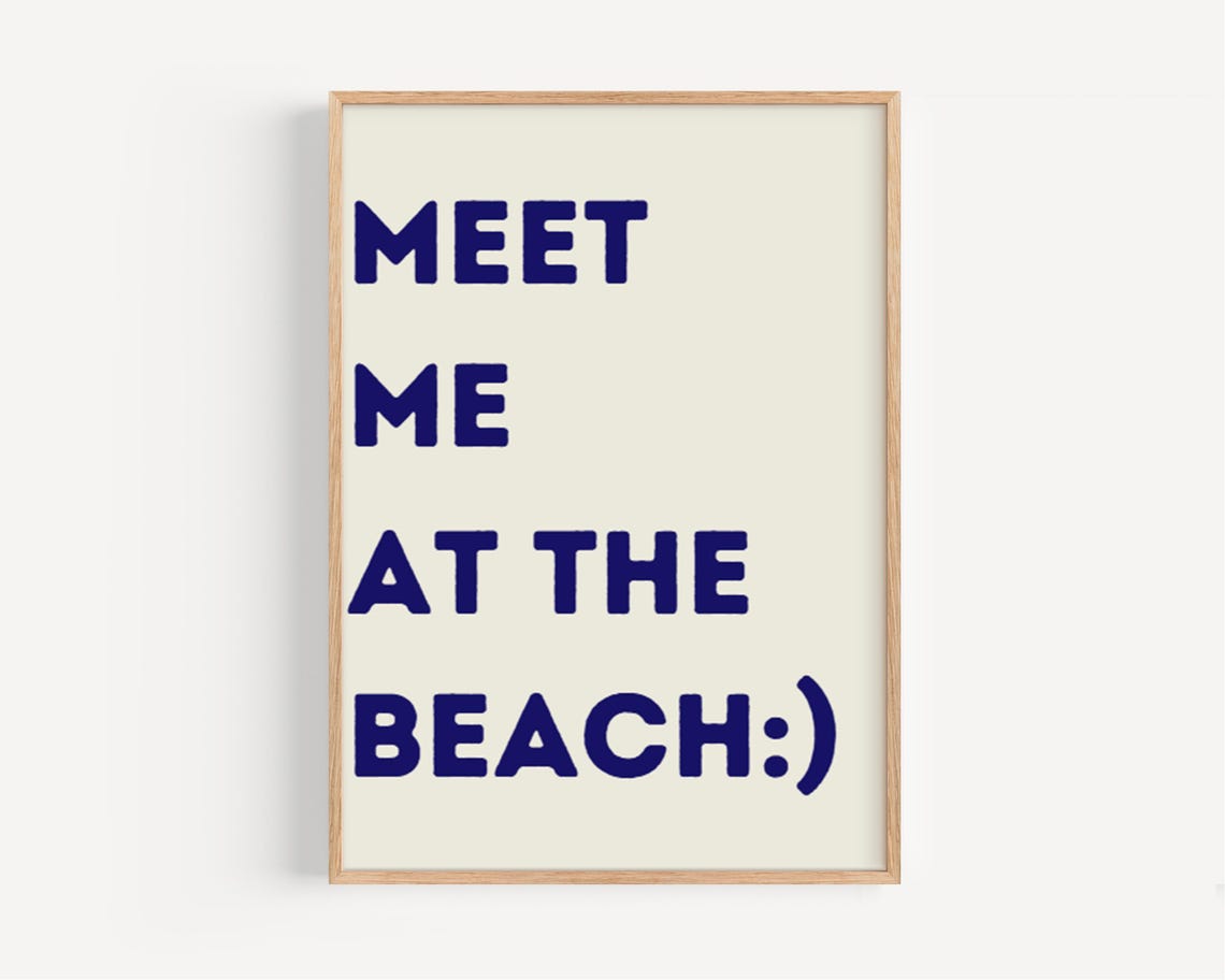 Meet Me at the Beach Typographic Quote Navy Cream Wall Poster