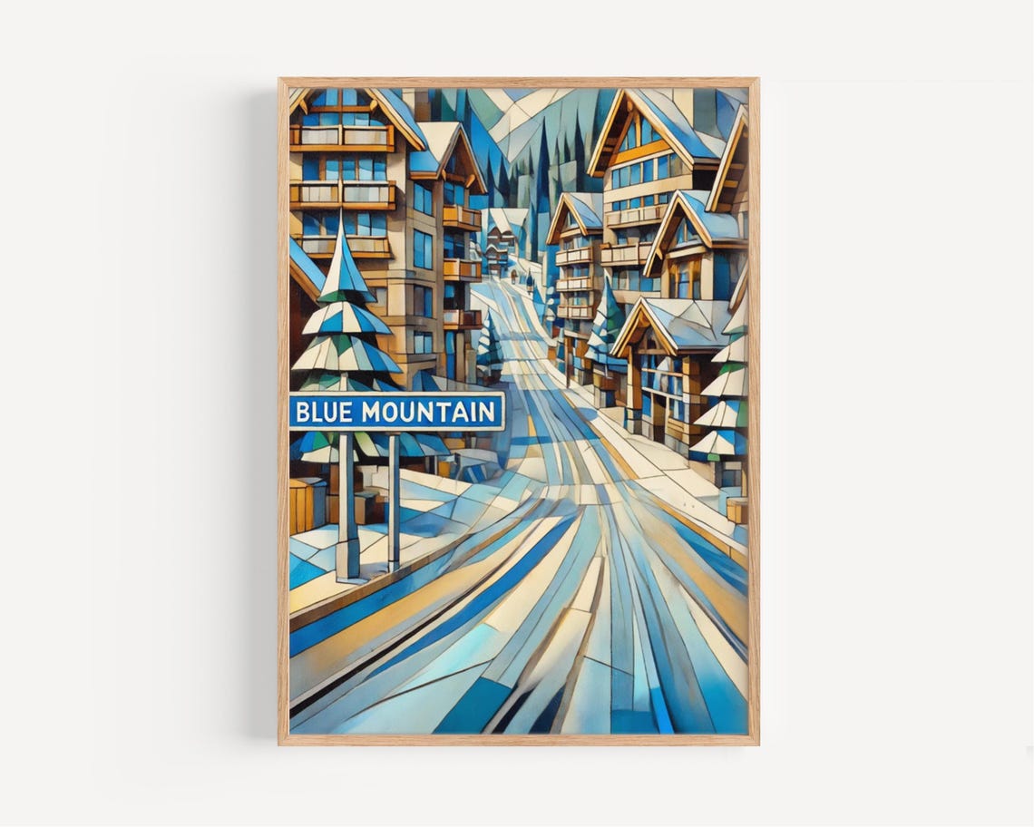 Blue Mountain Ontario Snowy Ski Village Winter Scene Art Poster